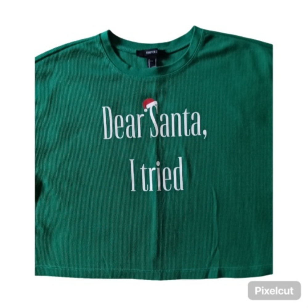 Forever 21 Oversized Long Sleeve Christmas Crop Top - Size S - Picture 2 of 3